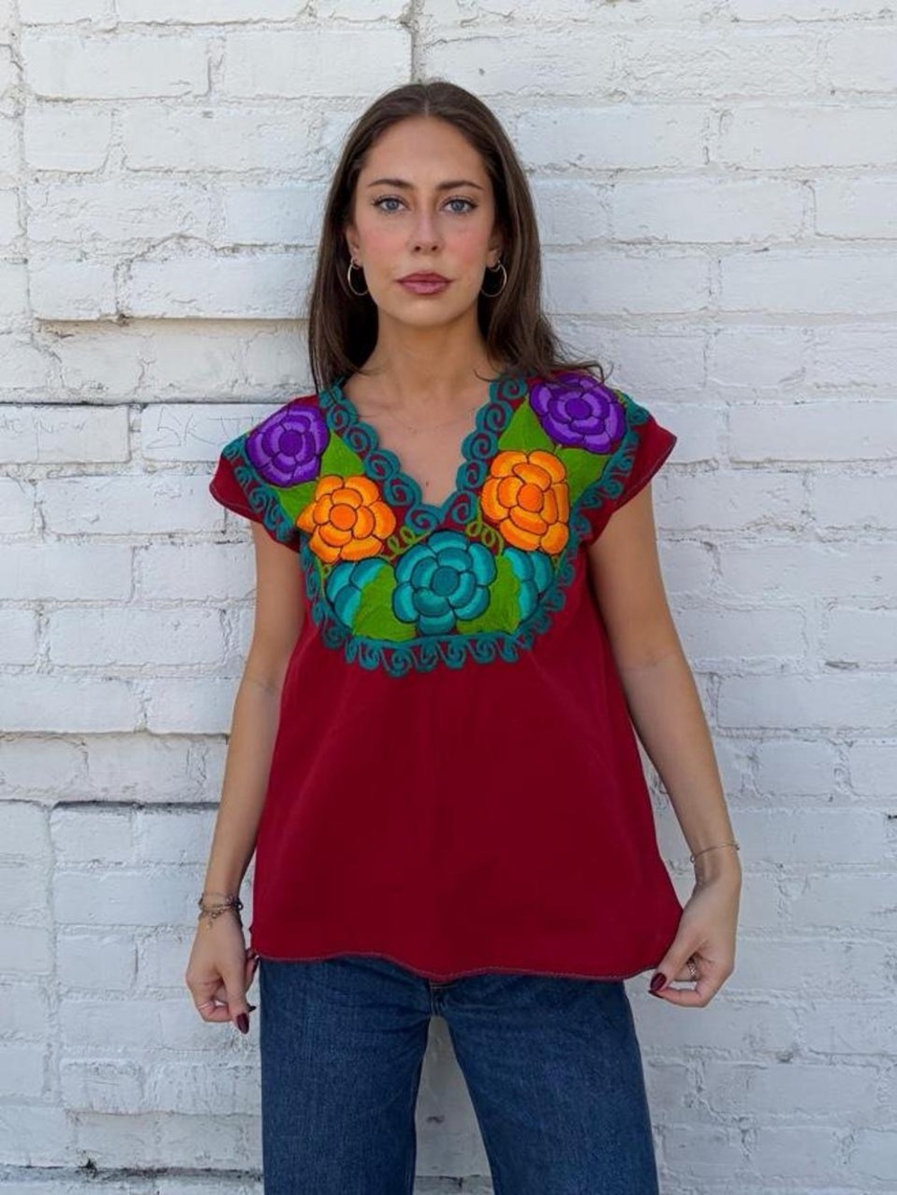 Traditional Latin embroidered floral blouse sz S/M #floral #embroidered #classy